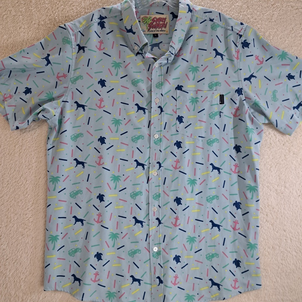 Mens Simply Southern Life Of The Party Button Down Shirt Cars Dogs Turtles